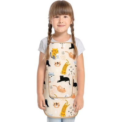 Bellatex Dětská zástěrka Kočičky béžová žllutá šedá 37x47 cm