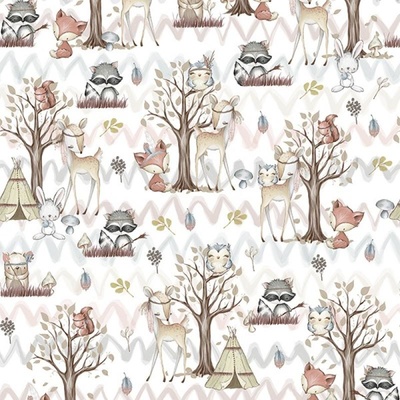 Látka hladké minky s potiskem forest / les bílý