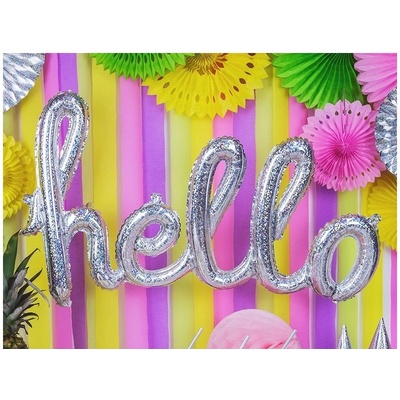 Party Deco FB5H-016H Holografický balón Hello strieborný 72x45cm