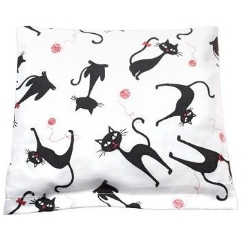 TORF Polštářek z třešňových pecek, bílý s kočkami, 18 x19 cm