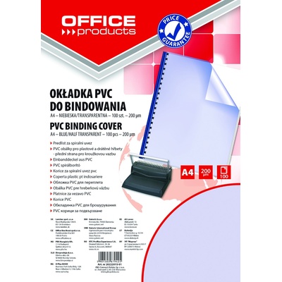 Office Products Корица за подвързване, pvc, А4 200микрона опаковка 100, прозрачно синя (25871-А-ПРСИН)
