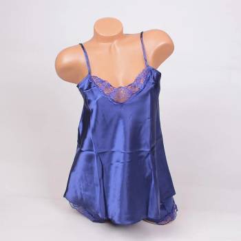 Image 1 of Синя сатенена пижама с дантела на цветя