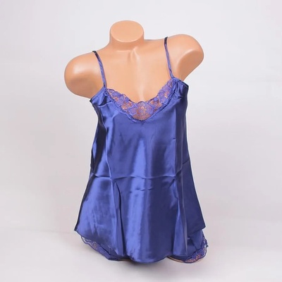 Синя сатенена пижама с дантела на цветя