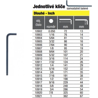 Bondhus L.-klíč .050 inch 10902