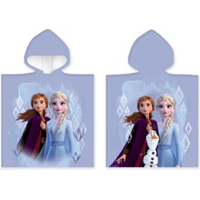 Carbotex Detské dievčenské plážové pončo osuška s kapucňou Ľadové kráľovstvo Frozen motív Anna a Elsa 50 x 110 cm