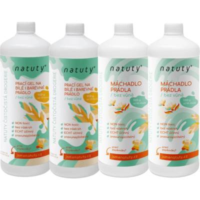 Natuty Prací gel na bílé i barevné prádlo bez vůně 2 x 1 l + Máchadlo prádla bez vůně 2 x 1 l
