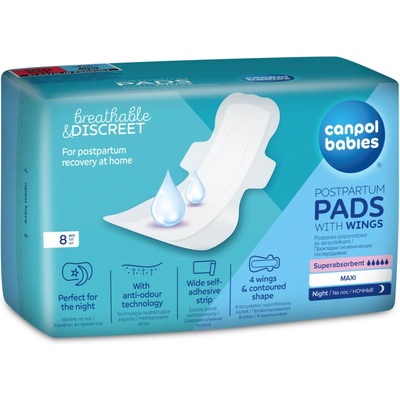 Canpol babies Postpartum Pads With Wings дамски превръзки за след раждане за нощ 8 бр