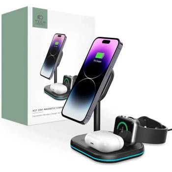 Tech-Protect 3в1 индуктивно зарядно устройство Tech-Protect QI15W-A27, MagSafe, за смартфон / Apple Watch / AirPods, черно