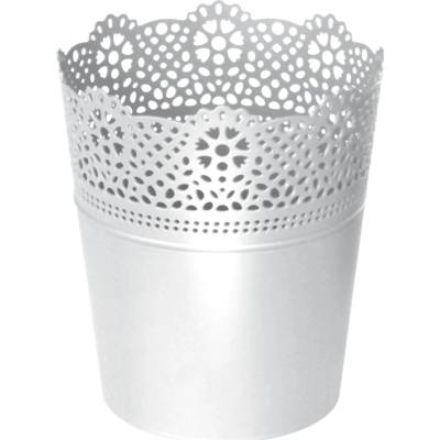 PROSPERPLAST - Obal na kvetináč LACE 18cm biely, umelá hmota