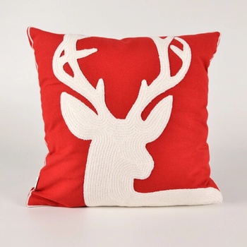 Takoy s vyšívaným vzorom 45 x 45 biely jeleň na červenej-HT-00210 45 x 45 cm
