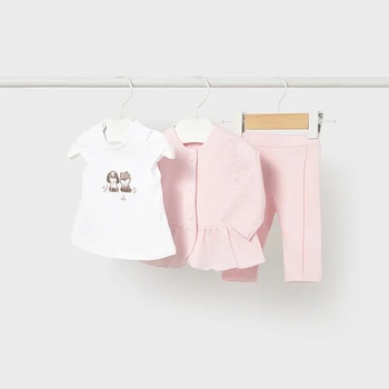 Mayoral Комплект клин и суичър в Бебешко розово и бяла тениска за новородено момиче Mayoral