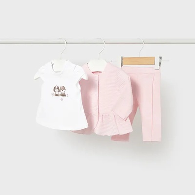 Mayoral Комплект клин и суичър в Бебешко розово и бяла тениска за новородено момиче Mayoral