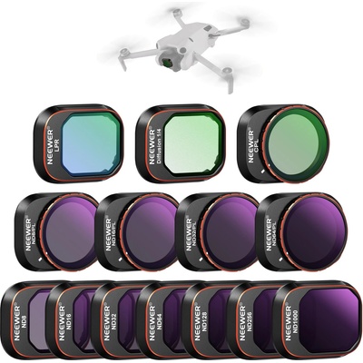 NEEWER filter set compatible with DJI Mini 4 Pro, ND8/16/32/64/128/256/1000, ND8/PL, ND16/PL, ND32/PL, ND64/PL, LPR, CPL, Black Diffusion 1/4 filter for a cinematic fog effect, FL-B05 - 10105745