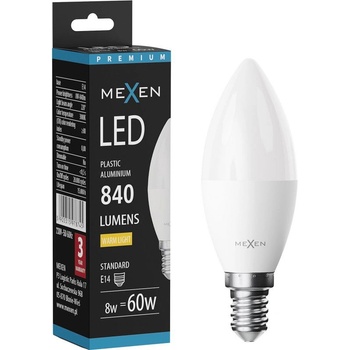 Mexen Nova LED крушка E14, C37, 8W, Топла - 3000K, 840 lm - L102-E14-0830-01 (L102-E14-0830-01)