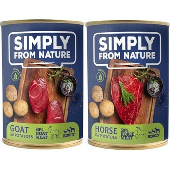 Simply From Nature kozie mäso so zemiakmi + konské mäso so zemiakmi 12 x 400 g –
