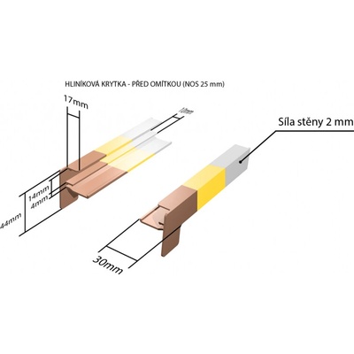 DEOKORK Hliníkové krytky před omítkou pro obě strany NOS 25 x 50 mm - Hnědá ELOX C34