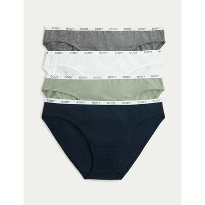 Marks & Spencer Бикини с висок памучен дял, комплект 4 бр. Marks & Spencer в синьо Marks & Spencer | Sin | ЖЕНИ | XS