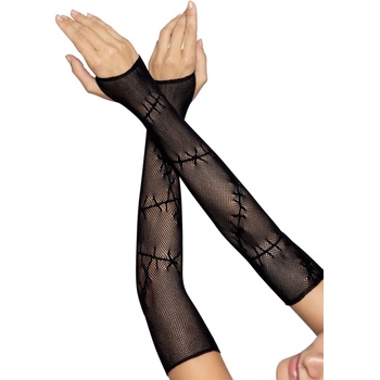 Image 1 of Leg Avenue Stitched Up Fishnet Arm Warmers 2676 Black