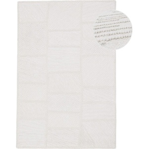 Flair Rugs Бял ръчно изработен килим със смес от вълна 140x200 cm Sculptured Blocks - Flair Rugs (503119381606)