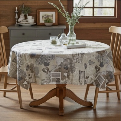 Mondo Italia Okrúhly obrus patchwork šedohnedé srdiečka Šedohnedá Kruh Ø 140 cm