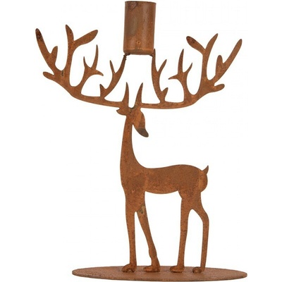 Rustikální rezavý svícen na úzkou svíčku Jelen M - 16*12*21 cm - Clayre & Eef