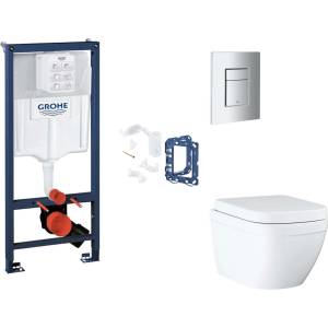 GROHE Rapid SL - Комплект за предстенна инсталация, тоалетна, седалка SoftClose, бутони Skate Cosmopolitan и комплект за поставяне на таблет, Triple Vortex, матов хром SANI11BB2136 (SANI11BB2136)