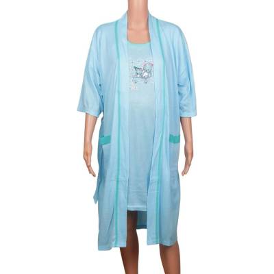 Син комплект за бременни нощница и халат с мечета
