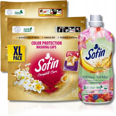 Sofin Kapsule na pranie farebných tkanín 66 PD + Sofin Aviváž 1,4 l