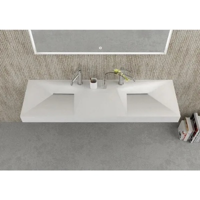 Inter Ceramic Мивка за баня ICB 15046, двойна, стенен монтаж, с отвор за смесител, бял мат, 150x46x12см (15046)