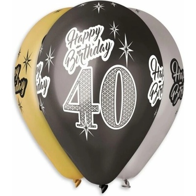 SMART BALLOONS Nafukovacie balóniky, 30 cm, Happy Birthday „40“, mix farieb
