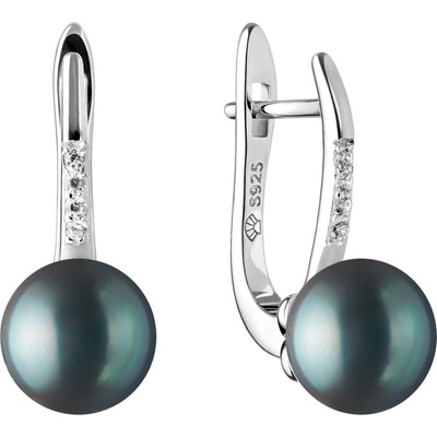Gaura Pearls stříbrné náušnice s černou perlou a zirkony Amber SK21228EL/B Černá