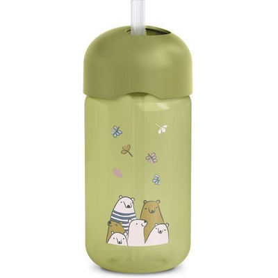 Suavinex lahvička s brčkem Bear 340 ml zelená
