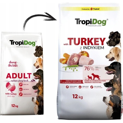 TropiDog Premium Adult Medium & Large krůta s rýží 12 kg