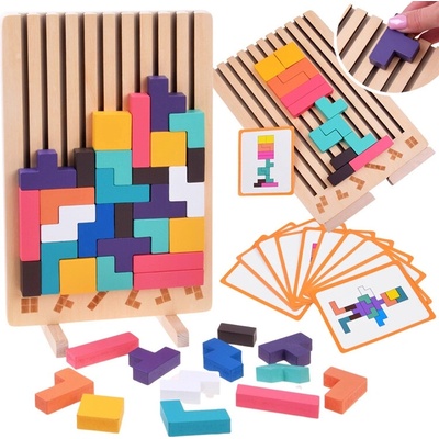 JOKOMISIADA - Drevená logická skladačka Tetris, farebné dielikmi