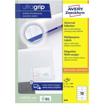 Avery-Zweckform 3659 97 x 42.3 mm papier biela 1200 ks trvalé univerzálne etikety atrament, laser, kópie; 3659