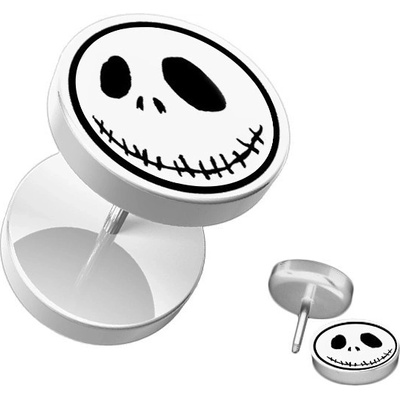 Šperky eshop kruhový fake piercing do ucha akrylový bílý strašidelná tvář AA5.31