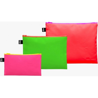 Loqi Neon taštičky na zip dark orange green and pink 3 ks
