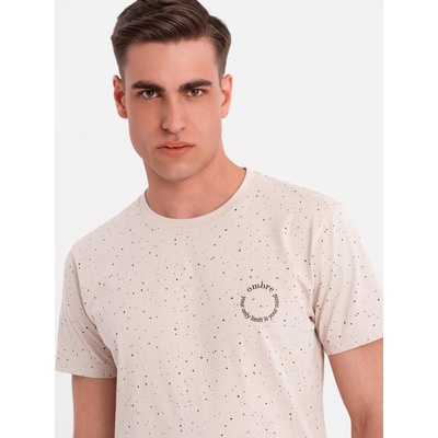 Ombre Clothing Мъжка памучна тениска с печат и кръгло деколте - бежова Ombre Clothing | Bezhov | МЪЖЕ | L