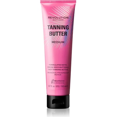 Makeup Revolution Beauty Tanning Butter подхранващо масло за тяло с автобронзиращ ефект цвят Light/Medium 150ml