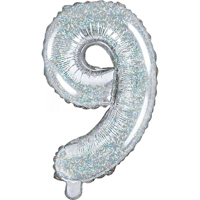 PartyDeco Foliový balón číslo 9 35cm holographic