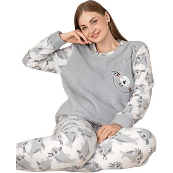 Image 1 of Дамска макси поларена пижама в бяло и сиво с тюленче