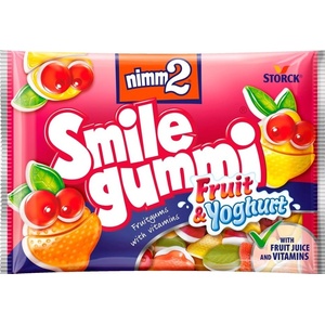 STORCK Жълти желета Storck Nimm2 Smile Softies Плодово кисело мляко с кисело мляко 90 г