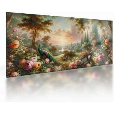 Sklenený obraz - Pávy v záhrade, jednodielne 100x50 cm na skle