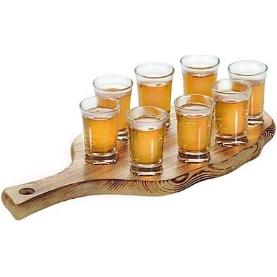 Kesper Podnos na panáky s 8 sklenicemi 38x17 cm borovicové dřevo