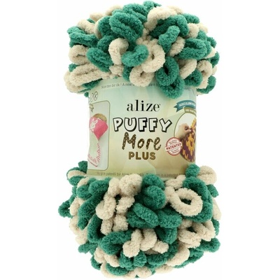 Alize Puffy More Plus 6542 krémová se smaragdově zelenou barvou