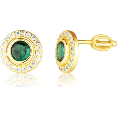 JVD Dámské pozlacené peckové stříbrné náušnice na šroubek se zirkony a smaragdy SVLE0779SH2GZSR