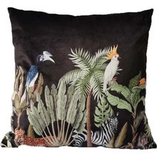 Mars & More Černý sametový polštář Jungle Cacadu 45x45x10