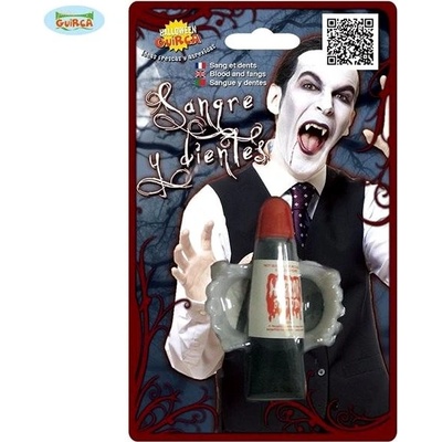 Upírie zuby s umelou krvou 15 ml Upír Vampír Drakula Halloween