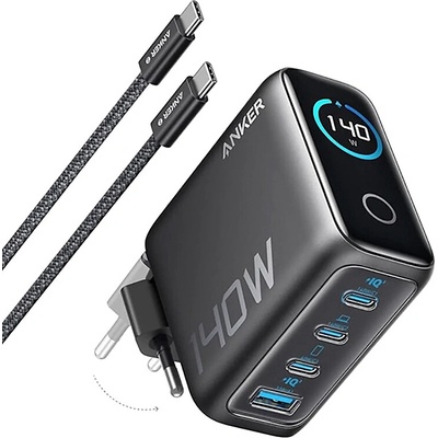 AppleMix ANKER 140W sieťová nabíjačka - 3x USB-C, 1x USB-A - LCD + USB-C kábel 1m - sivá