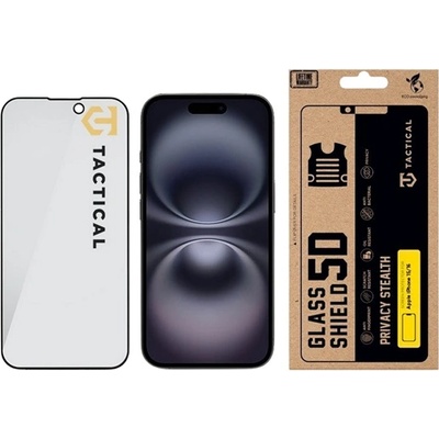 Tactical iPhone 16 / 15 TACTICAL GLASS SHIELD PRIVACY STEALTH 5D стъклен екранен протектор 5D, защита от погледи, ЧЕРЕН (57983127195)